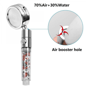360 degree rotating ionic stone filter water high pressure shower head with water saving stop button
