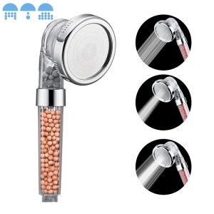 Bathroom accessories 3 functions high pressure water saving mineral stone filter shower head