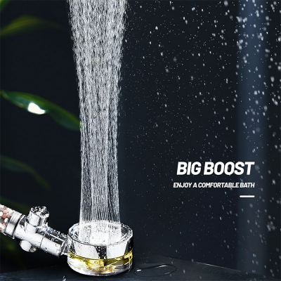 360 Degree High Pressure Turbo Fan Shower Head SPA Propeller Driven Negative Ion Mineral Stone Water Filter Hand Shower