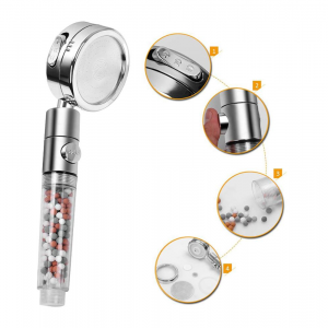 360 degree rotating ionic stone filter water high pressure shower head with water saving stop button
